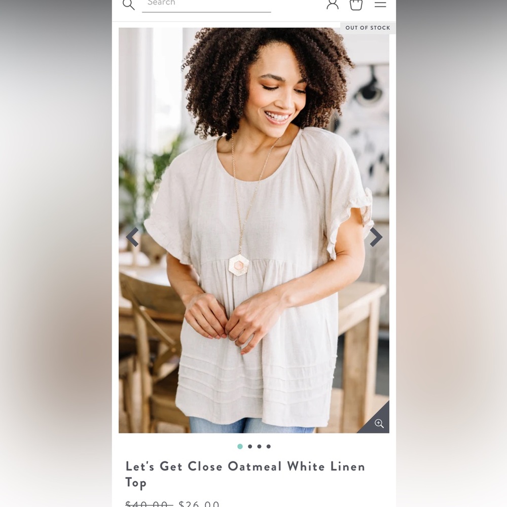 Let's Get Close Oatmeal White Linen Top size medium